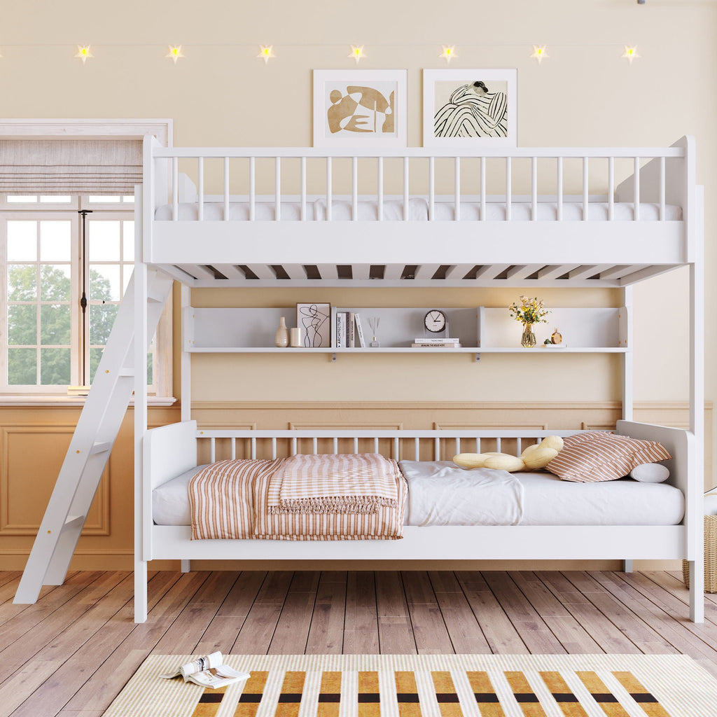 Bunk Bed With 3 Storage Shelves, Adjustable Ladder Left Or Right