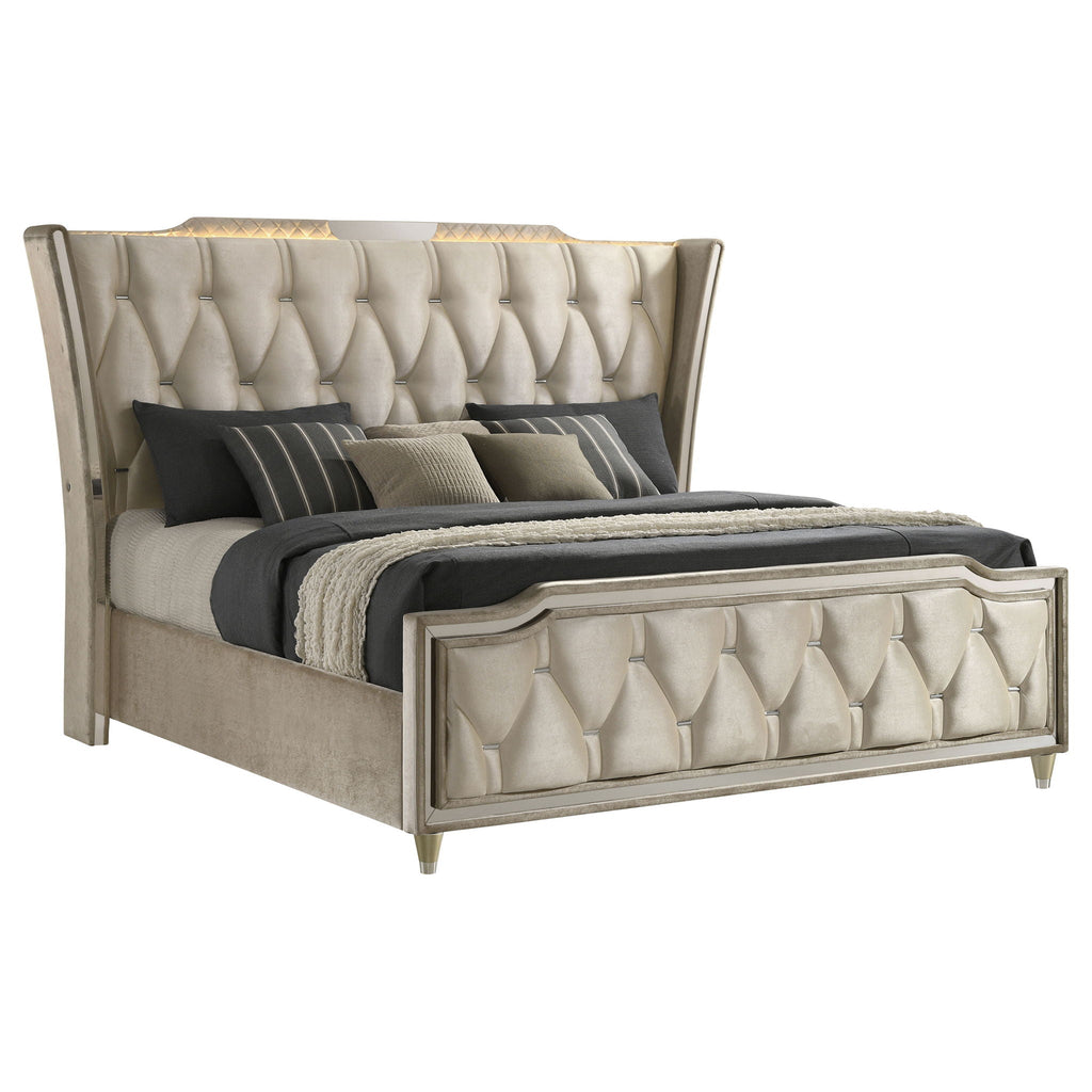 Lorient Eastern King LED Upholstered Bed Ivory and Camel