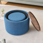 Nesting Ottomans, Round Coffee Table & Bench With Tray (Set of 2)
