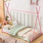 Metal House Platform Bed With Triangle Structure, Low Profile Design