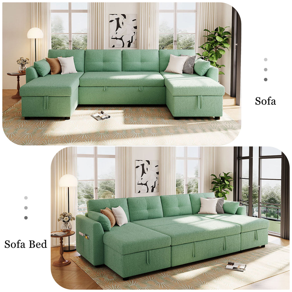 U-Shaped Sectional Sofa Bed With Storage And USB Ports