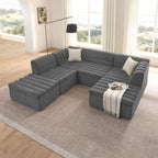 U-Shaped Modular Sectional Sofa With Chaise And Movable Ottoman With Wave-Shaped Armrest
