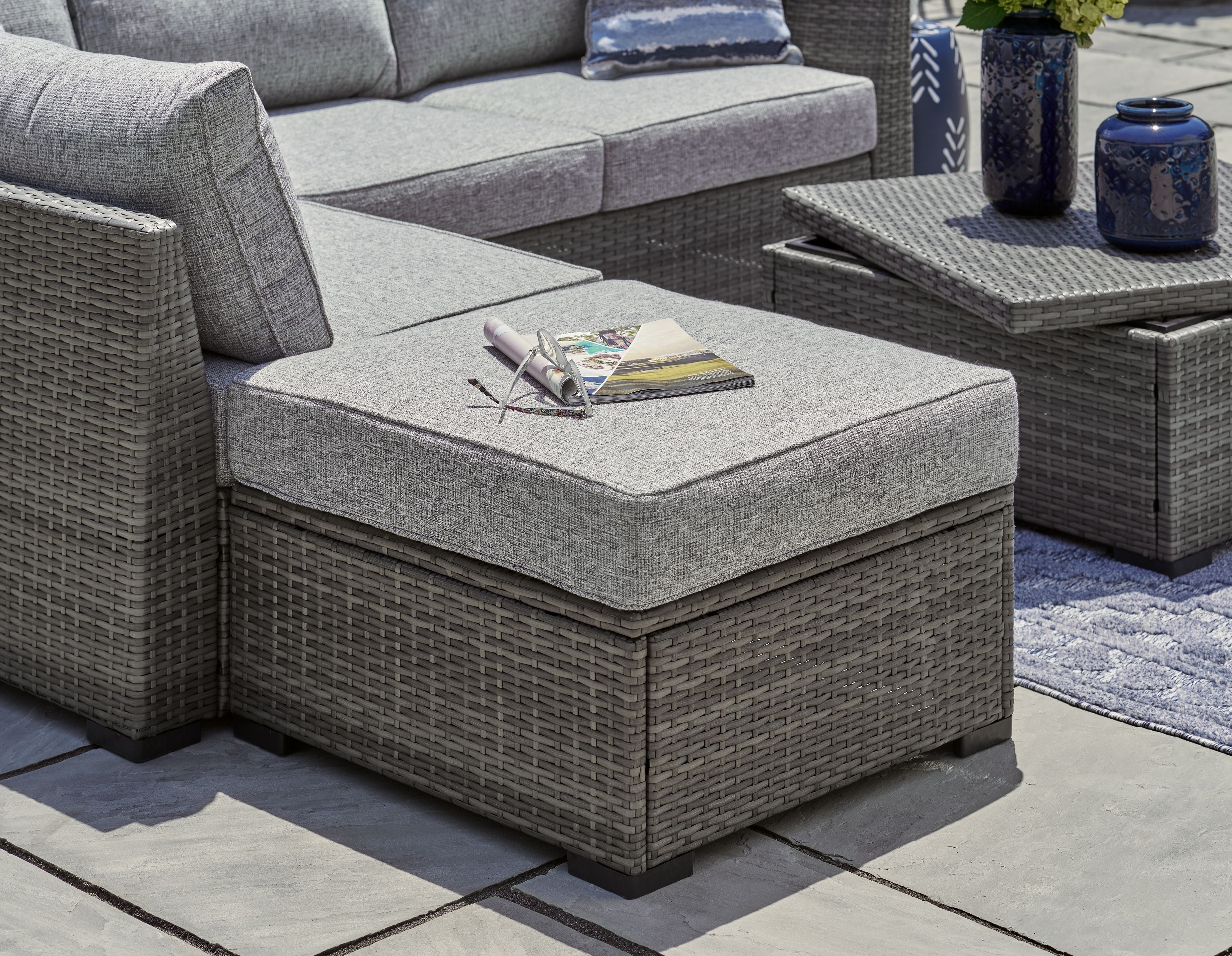 Petal Road - Loveseat Sectional, Ottoman, Table Set (Set of 4) - Gray