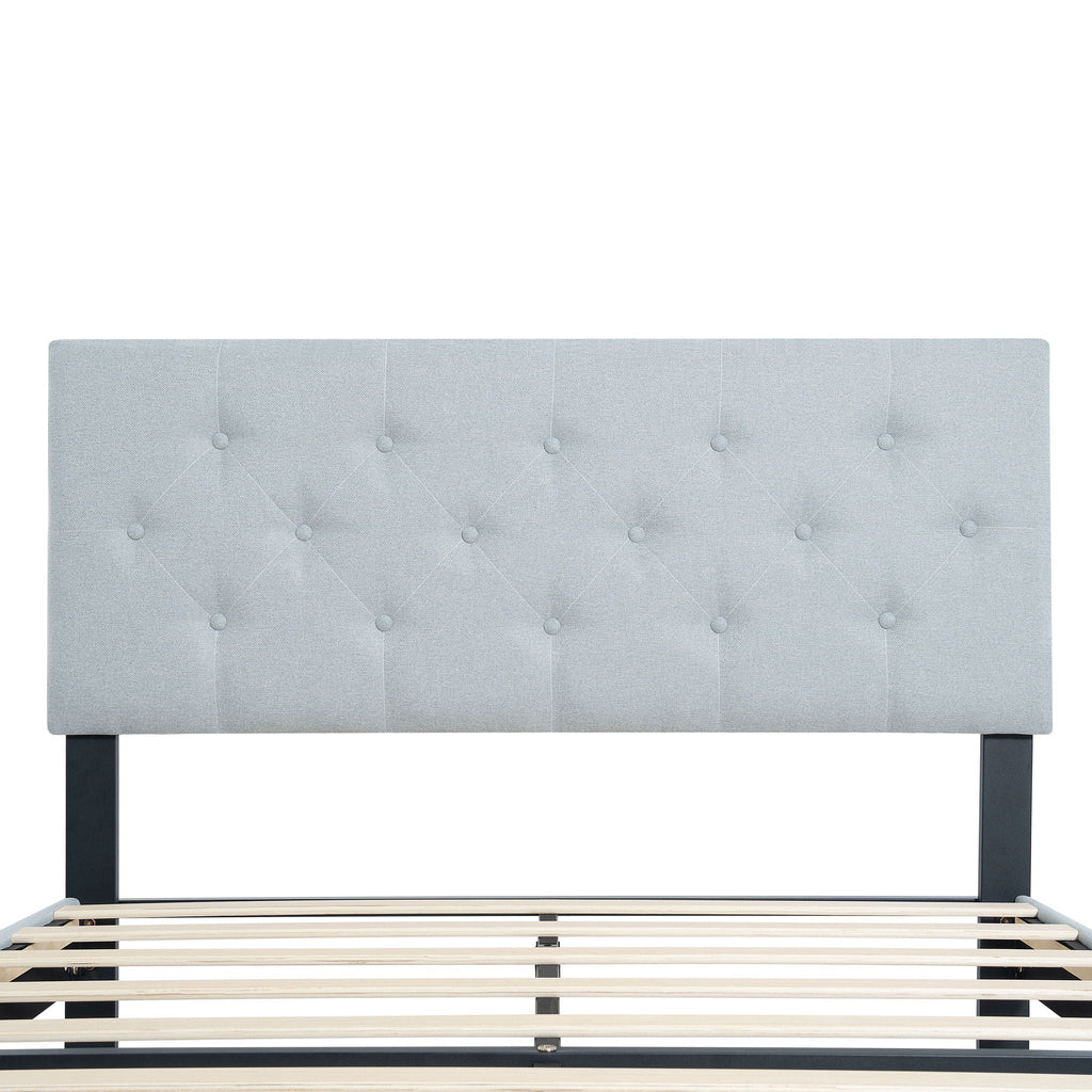 Modern Upholstered Platform Bed Frame With Button Tufted Fabric Headboard