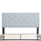 Modern Upholstered Platform Bed Frame With Button Tufted Fabric Headboard