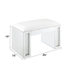 Nysa - Vanity Stool - Ivory Synthetic Leather , Mirrored & Faux Crystals