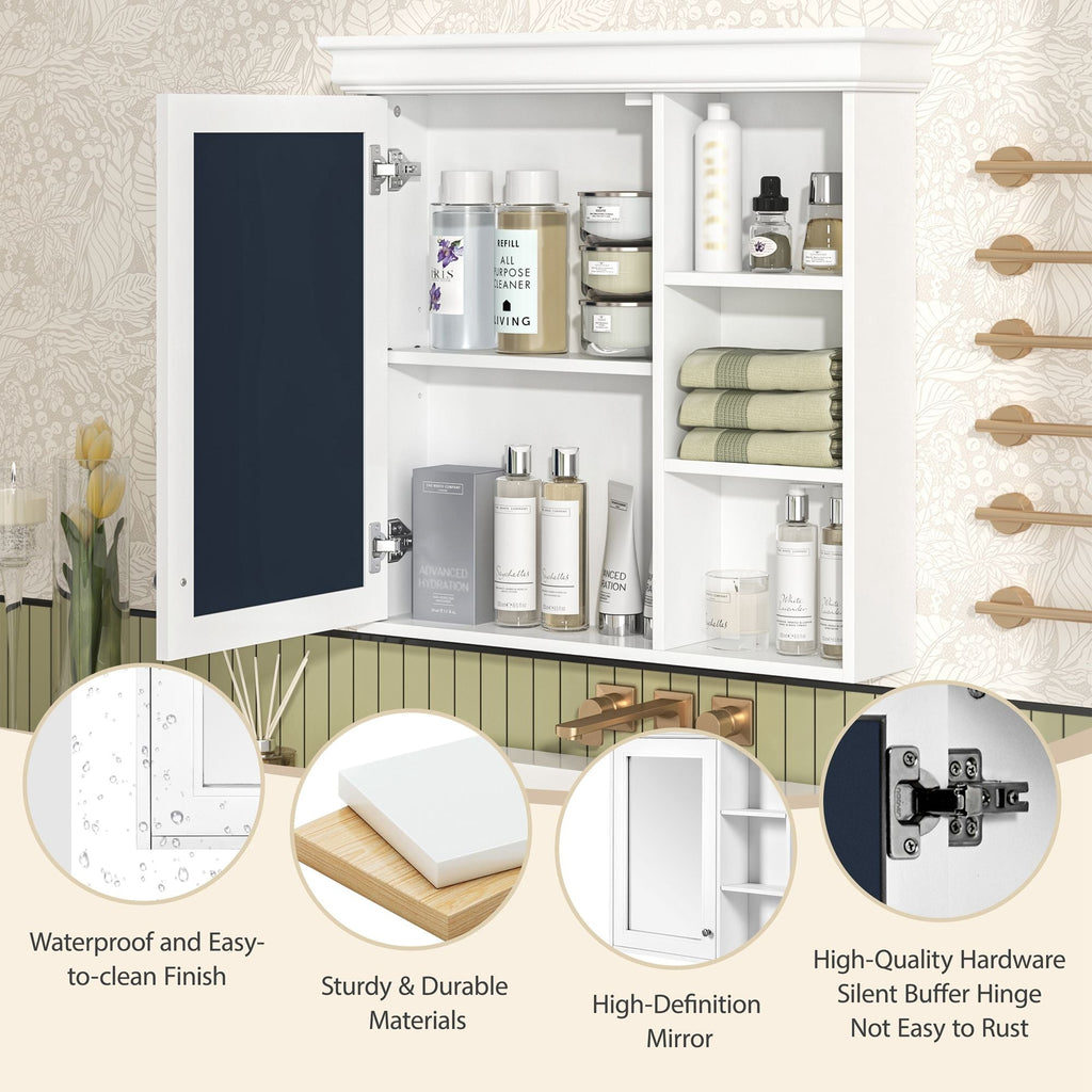 Wall Mounted Bathroom Medicine Cabinet With Mirror And Adjustable Storage With Soft Close Hinges