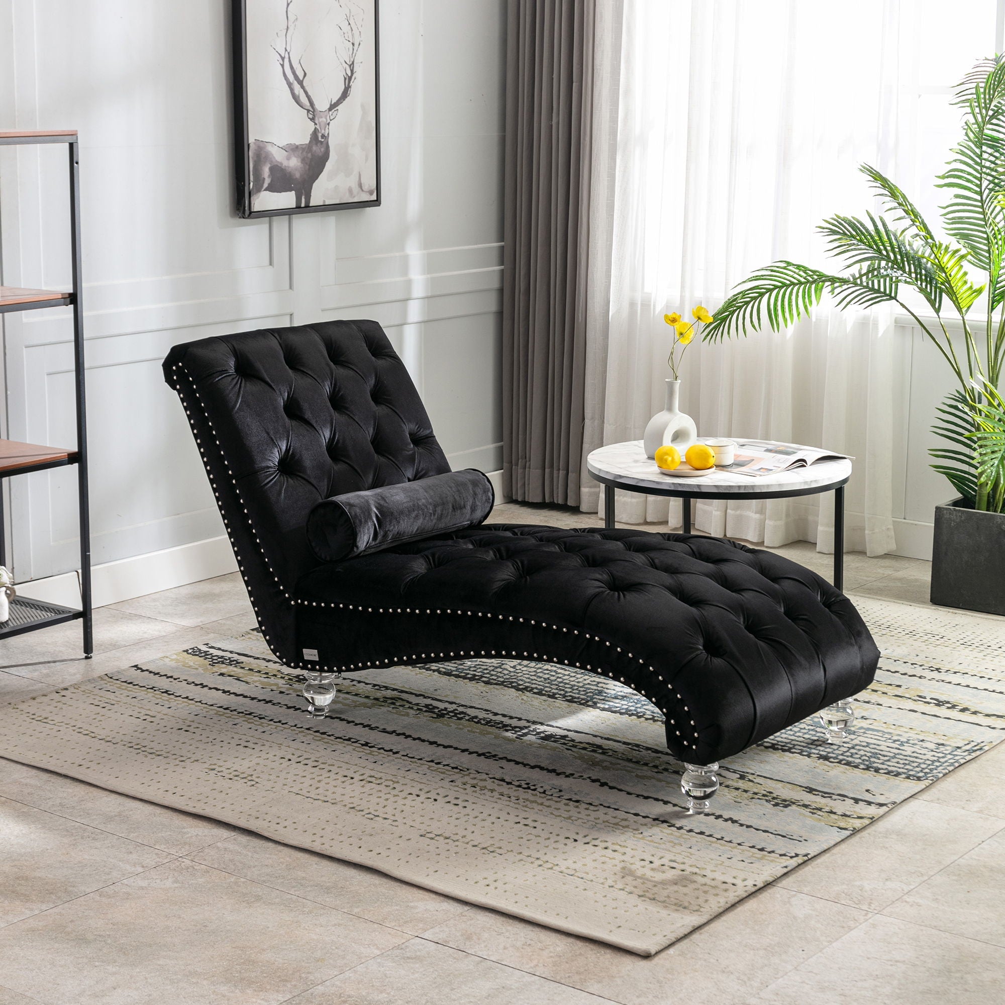 Chaise Lounge Indoor, Button Tufted Upholstered Chaise Lounge Chair With Pillow