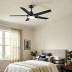 Ceiling Fan With Lights And Remote Control, Reversible DC Motor, 6 Speeds, 3 Cct Dimmable LED, Quiet Timer For Indoor - Black