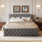 Upholstered Platform Bed With 2 Drawers And 2 Sets Of USB Ports On Each Side, Fabric