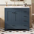 Bathroom Vanity With Ceramic Sink Combo, Abundant Storage Cabinet 2 Soft Close Doors And 5 Drawers