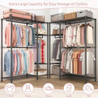 Freestanding Clothes Rack, With 6 Adjustable Wire Shelves And 3 Garment Rails - Black