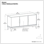 Harper - 3 Door Sideboard Buffet / Storage Cabinet - Walnut Brown