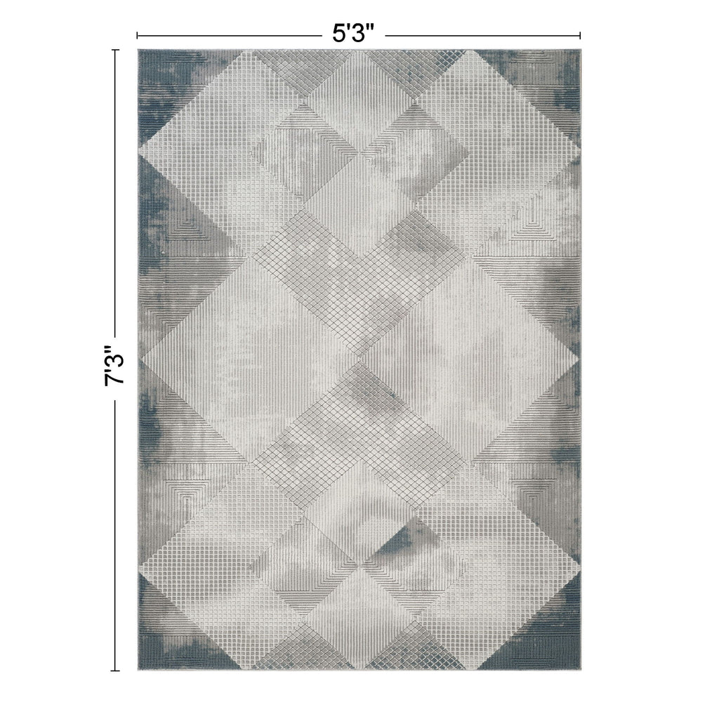 Geometrix - 5'3" X 7'3" Area Rug With Geometric, 3D Effect - Gray / Ivory