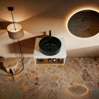 Floating Bathroom Vanity With Vessel Sink With Open Shelf Storage