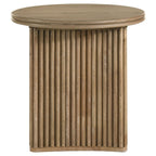 Adina Round Wood Side End Table Distressed Light Brown