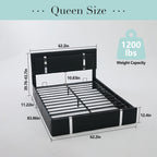 Upholstered Platform Bed Frame With Adjustable LED Headboard, USB C-Charging, Hydraulic Lift
