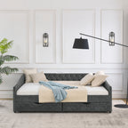 Upholstered Tufted Daybed With Drawers, Waved Arms