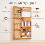 Jewelry Armoire Organizer With Full Length Mirror, Wall Mounted Lockable Cabinet With LED Light