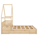 House Style Platform Bed With Guardrail And 2 Drawers