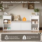Entryway Storage Bench With Cushion, Drawers & Open Shelves