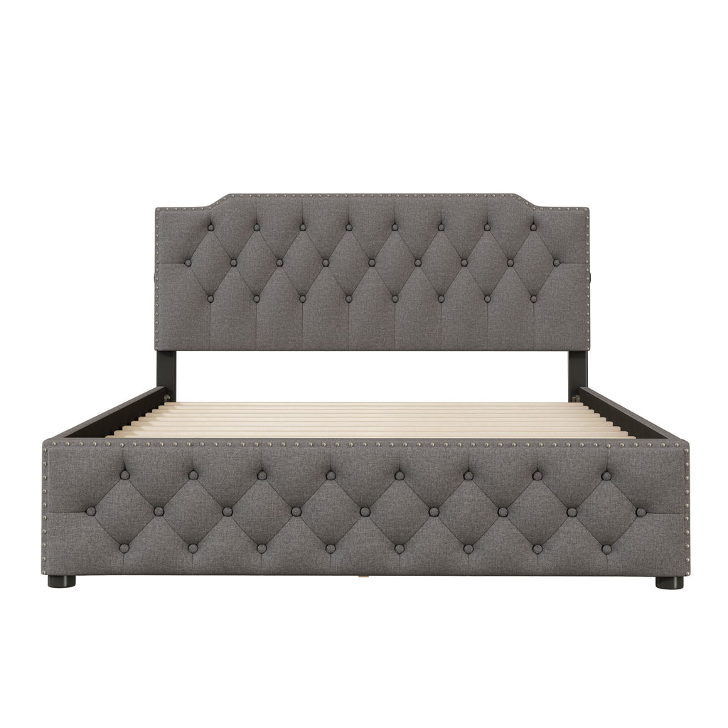 Upholstered Platform Bed With 2 Drawers And 2 Sets Of USB Ports On Each Side, Fabric