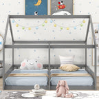 House Platform Beds, 2 Shared Beds, Metal Frame With Guardrails