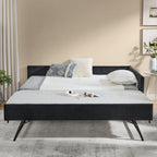 Full Size Upholstered Daybed With Trundle, Tufted Backrest And Armrests - Black
