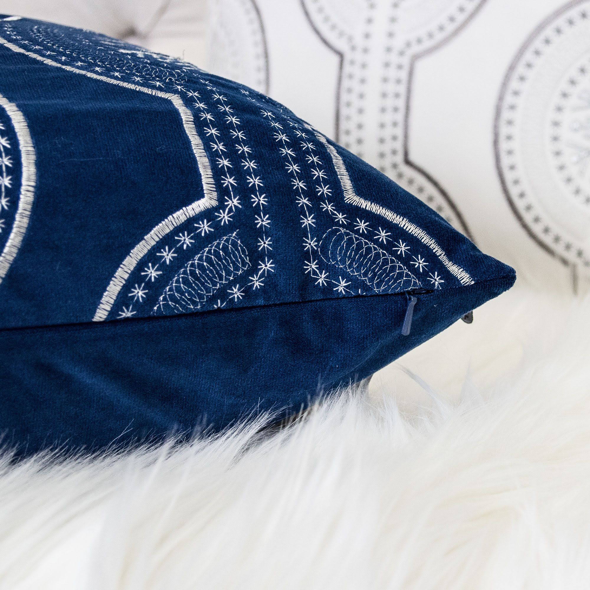Holiday Throw Pillow With Snowflake Embroidery