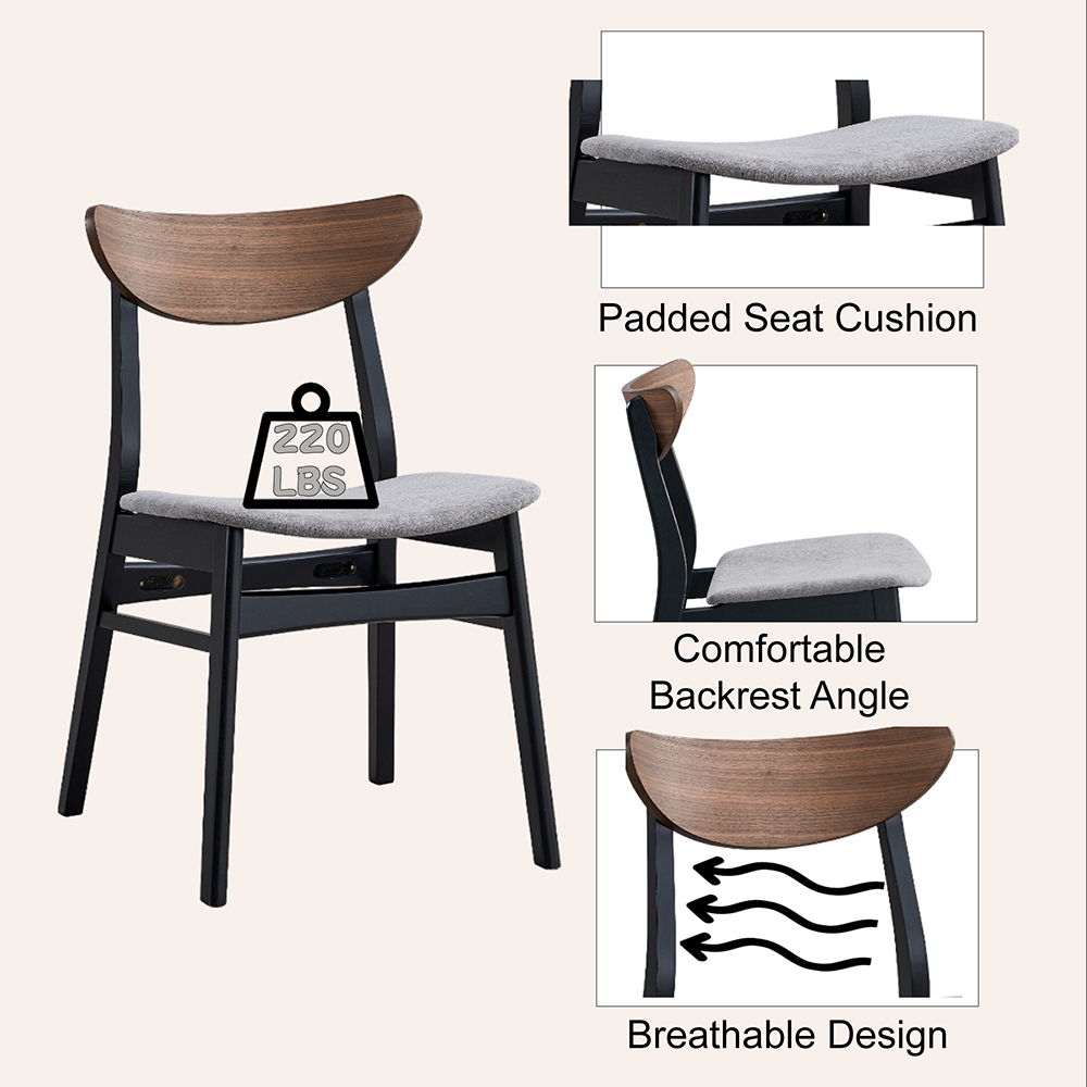 Rebi - Side Chair (Set of 2) - Gray Linen, Walnut & Black