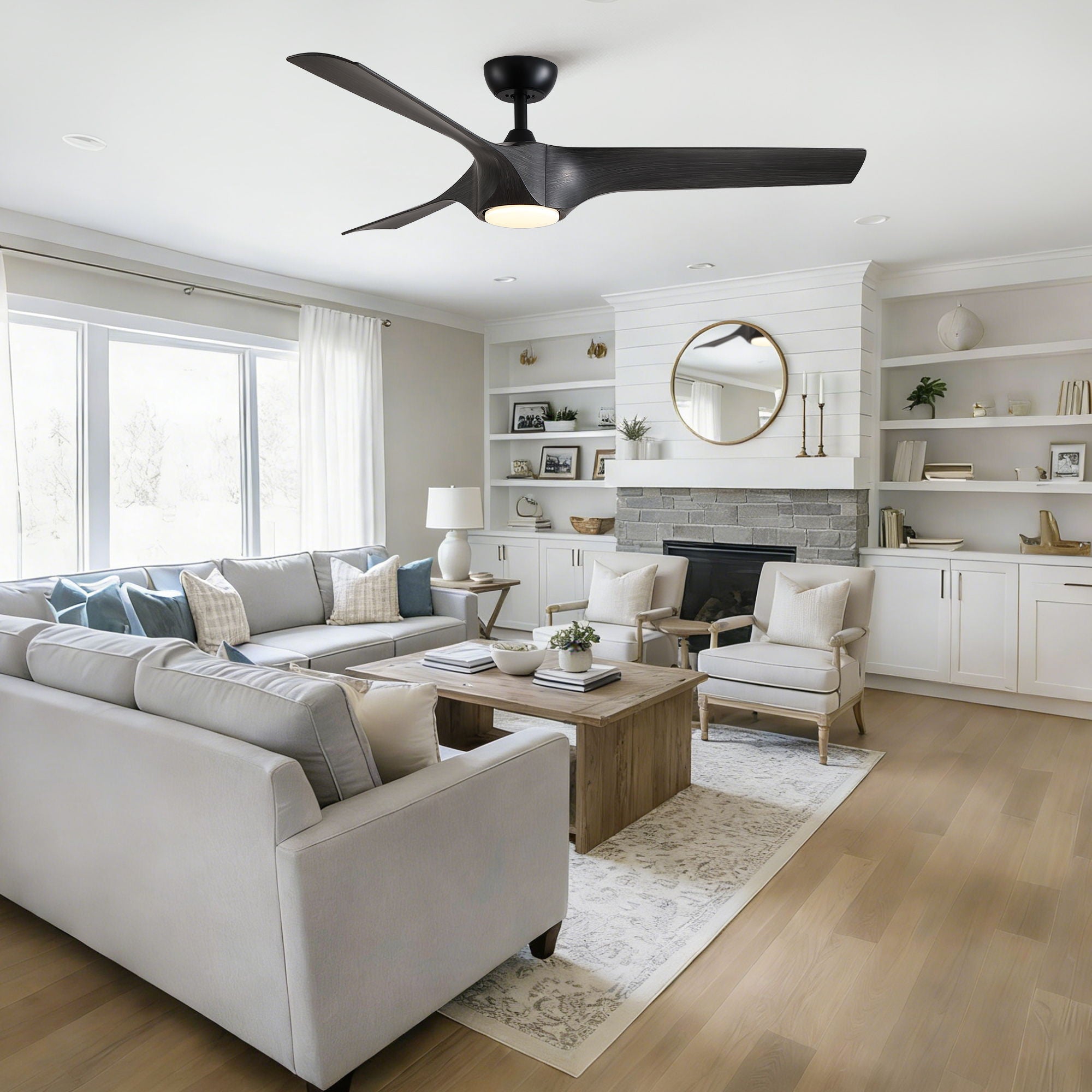 Reversible Quiet Motor Ceiling Fan Light With ABS Blades - Black / Gray