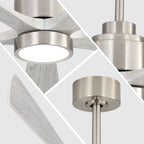 Ultra Quiet Reversible Ceiling Fan With Light Dimmable LED For Large Room - Brushed Nickel