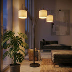 Royal - 3 Arm Arc Floor Lamp, Oil Rubbed Bonze With Linen Shade, 4 Way Rotary Switch - Oil-Rubbed Bronze
