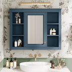 Wall Mounted Medicine Cabinet With Mirror, Storage Cabinet Featuring 6 Open Shelves And Adjustable Interior