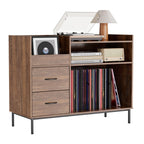 Grain Record Player Stand, Media Console With Speaker Shelf & 2 Drawers