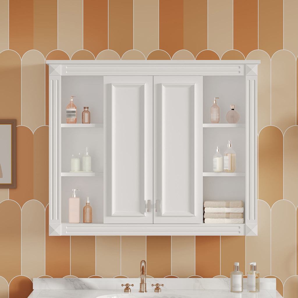 Wall-Mounted Medicine Cabinet With Adjustable Shelf, Soft-Closing Hinges - White