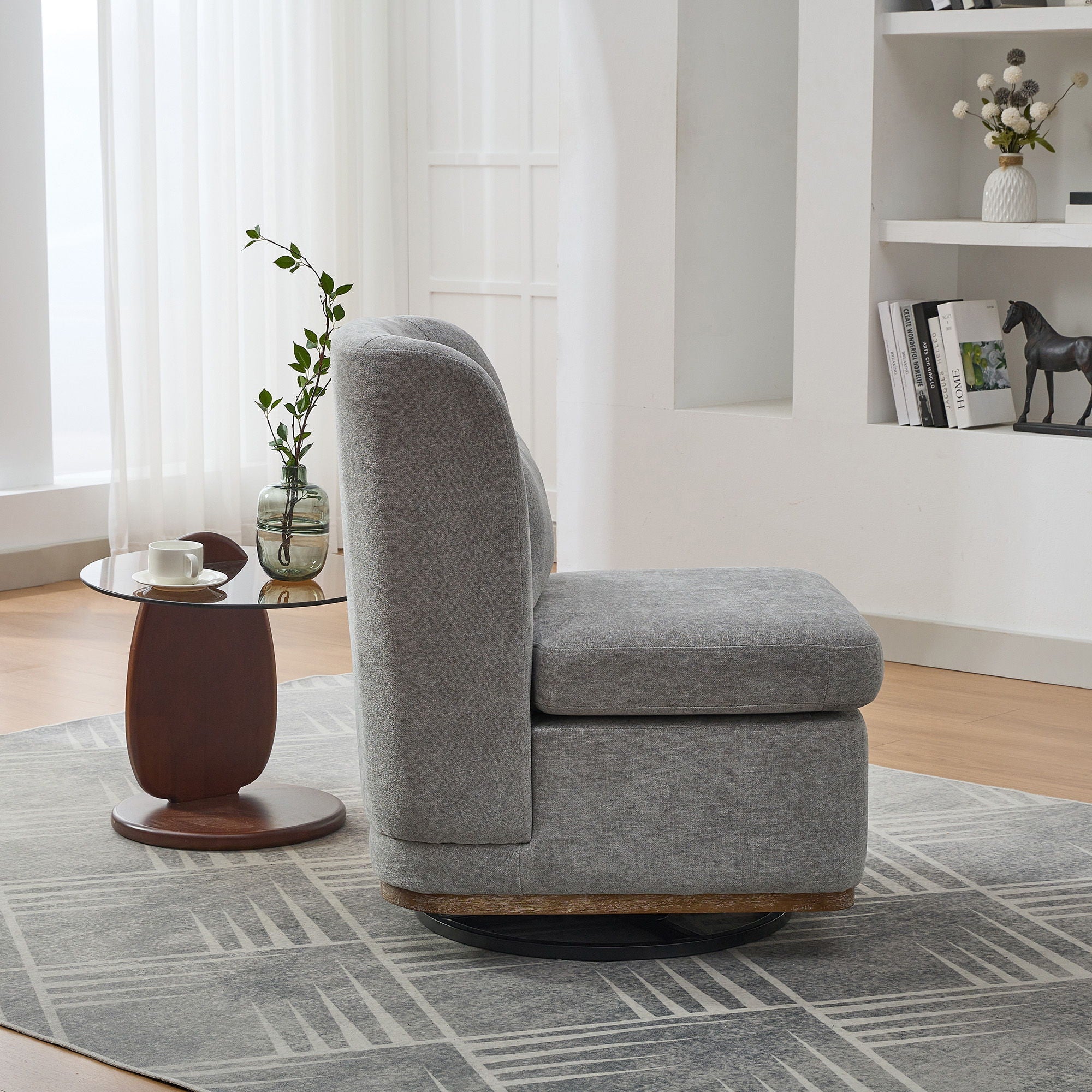 Wide Modern Cushioned Armless Metal Base 360° Swivel Chair With Pillow