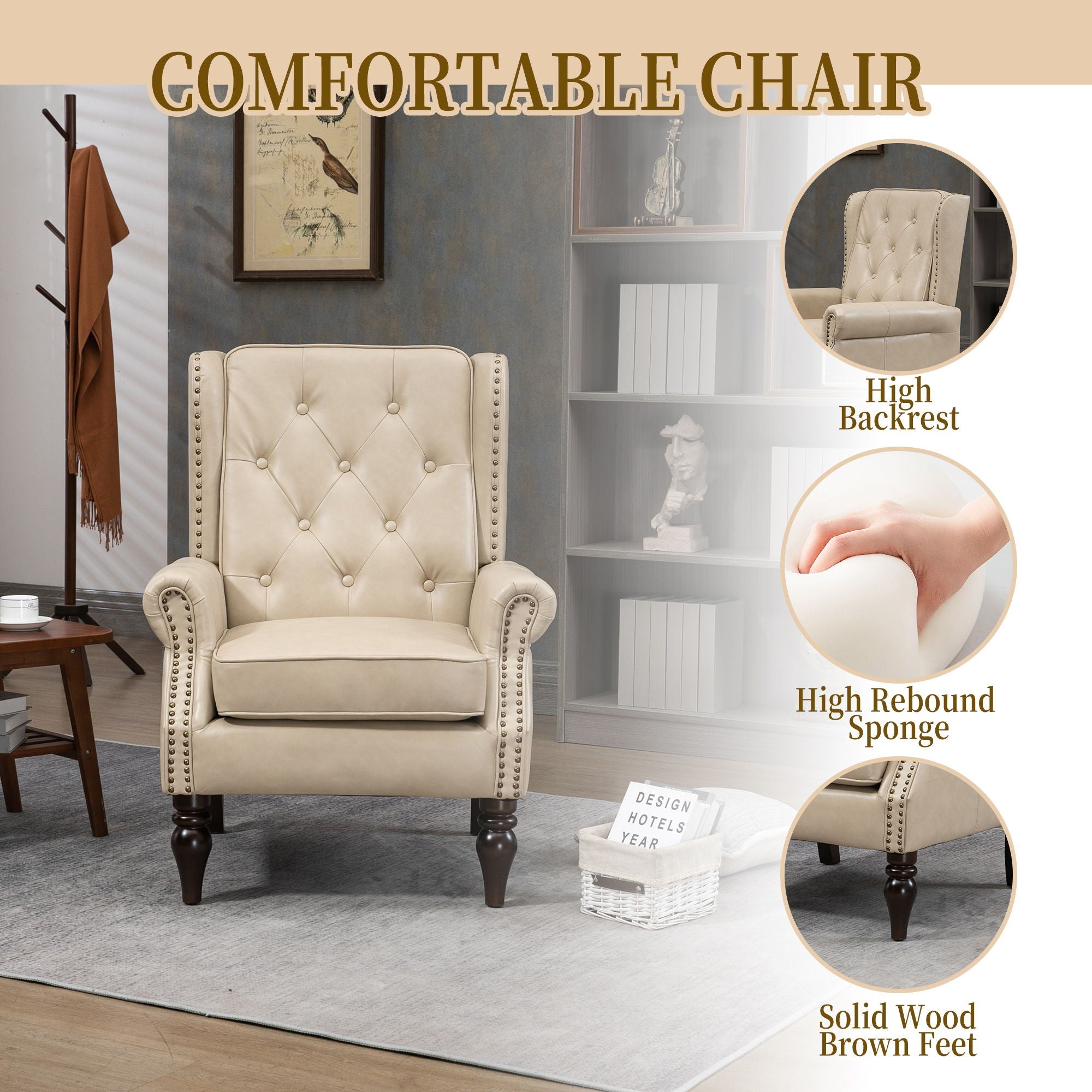 Modern Accent Armchair With Sturdy Wood Legs