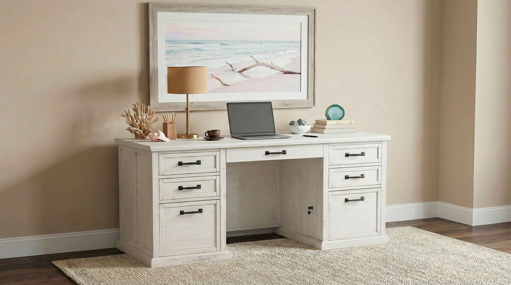 Altidore 68-inch 7-drawer Executive Home Office Desk Distressed White