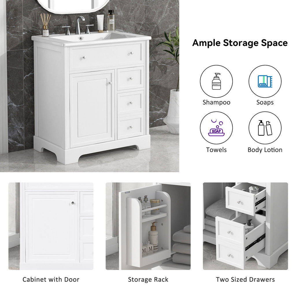 Bathroom Vanity With Sink Top, Cabinet With Door And 2 Drawers - White