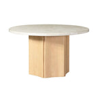 Adalynn - Round Dining Table With Marble Top - White & Weathered Gray Oak