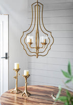 4 Light Metal Chandelier, Hanging Light Fixture With Adjustable Chain For Kitchen, Bulb Not Included - Gold