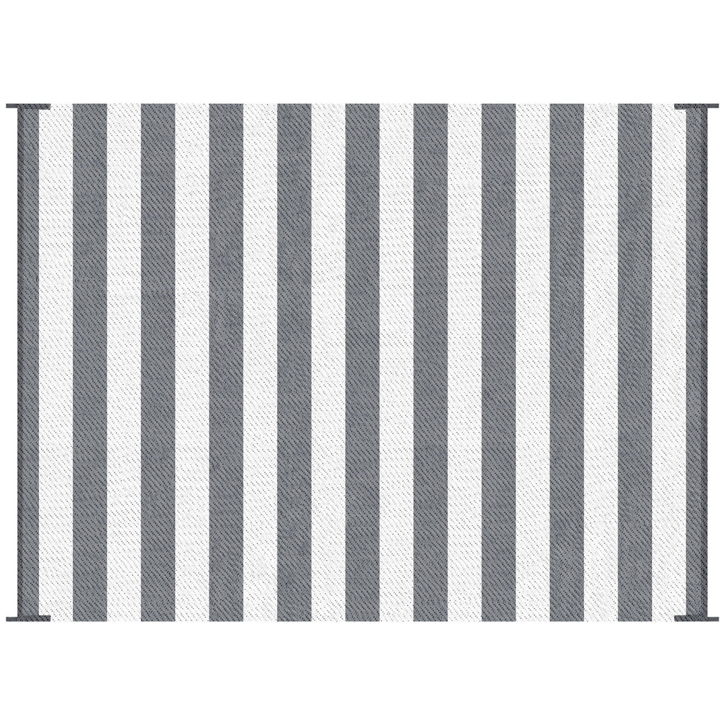 Outsunny - Reversible Outdoor Rug, 9' x 12' Waterproof Plastic Straw Floor Mat, Portable Rv Camping Carpet With Carry Bag, Large Floor Mat For Backyard, Deck, Picnic, Beach - Gray & White Striped