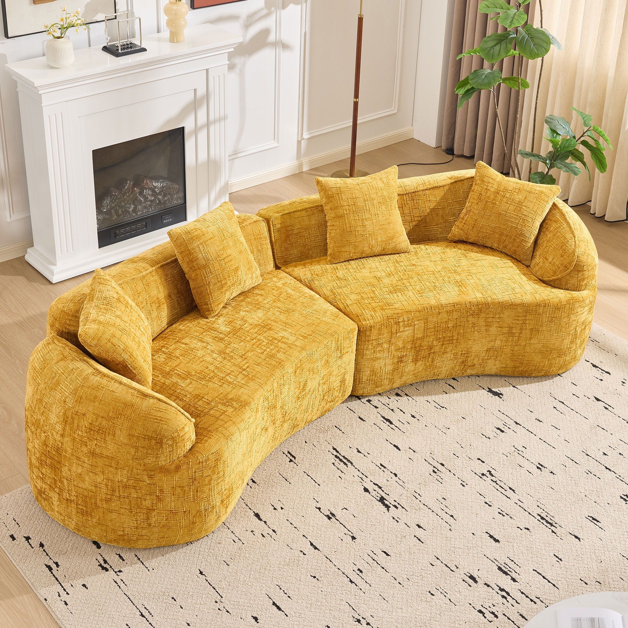 Curved Compressed Sofa, Nordic-Style Design For Living Room