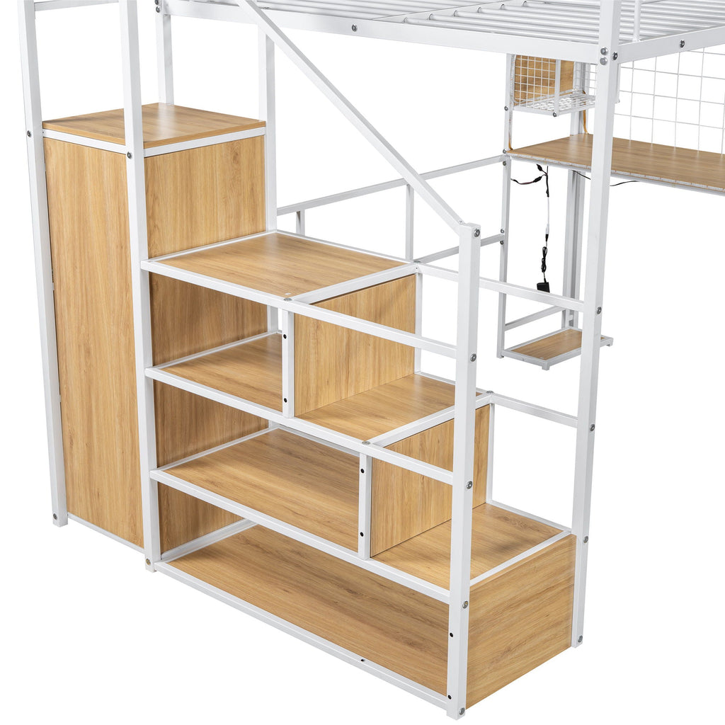 Loft Bed With Built In Work Station, Wardrobe, Storage Staircase And LED