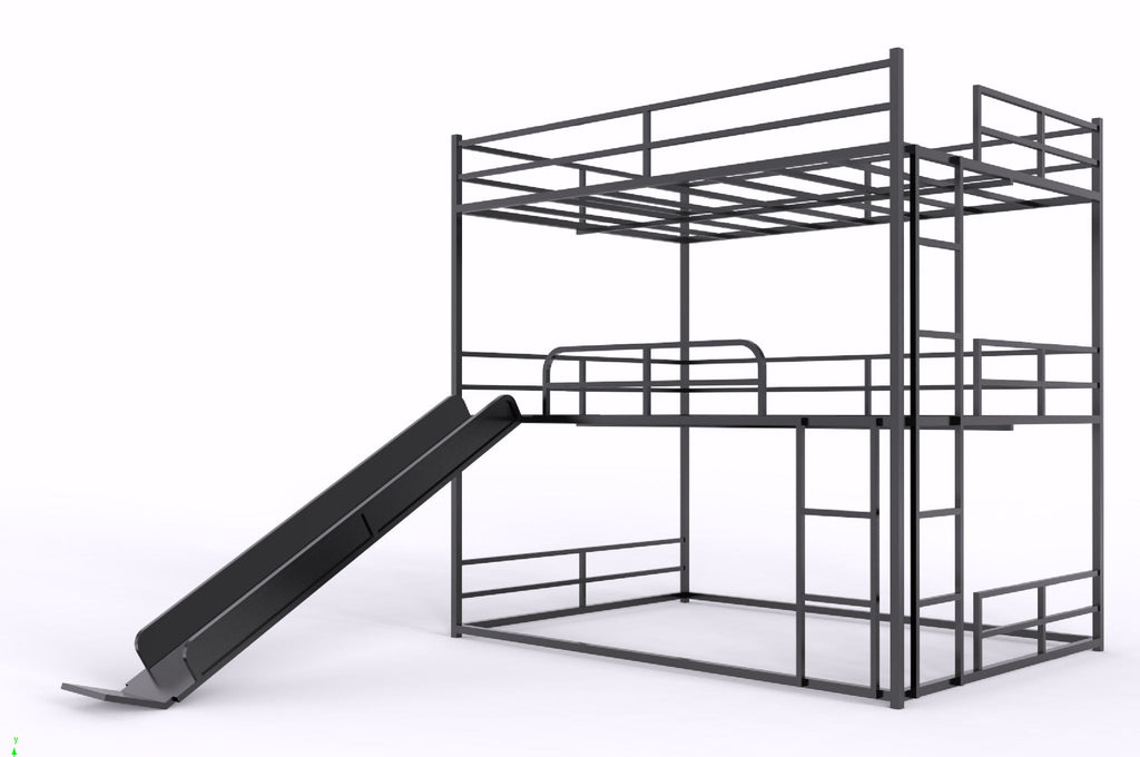 Full Size House Loft Bed With Slide And Ladder - Black