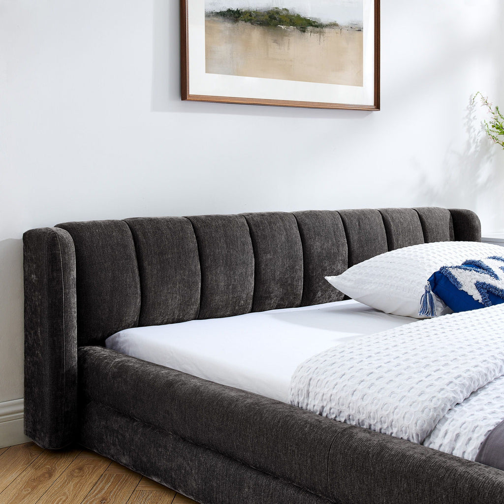 Modern Upholstered Bed Frame With Thick Fabric And Headboard