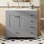 Bathroom Vanity With Ceramic Sink Combo, Abundant Storage Cabinet 2 Soft Close Doors And 5 Drawers