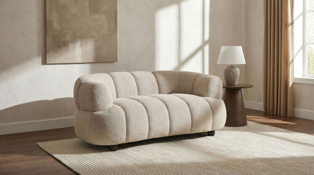 Whitney Contemporary Channel Tufted Woven Fabric Upholstered Loveseat