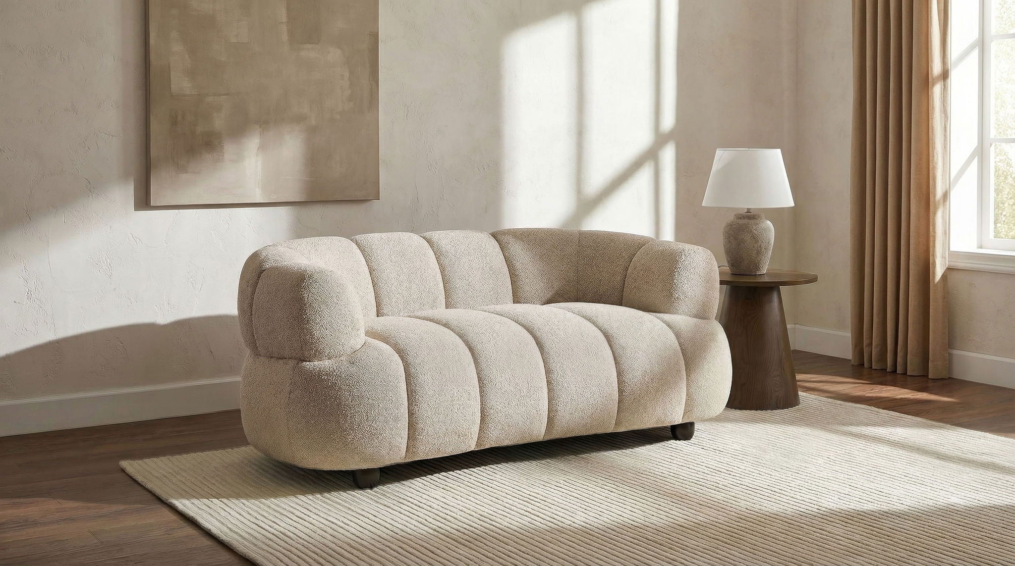 Whitney Contemporary Channel Tufted Woven Fabric Upholstered Loveseat